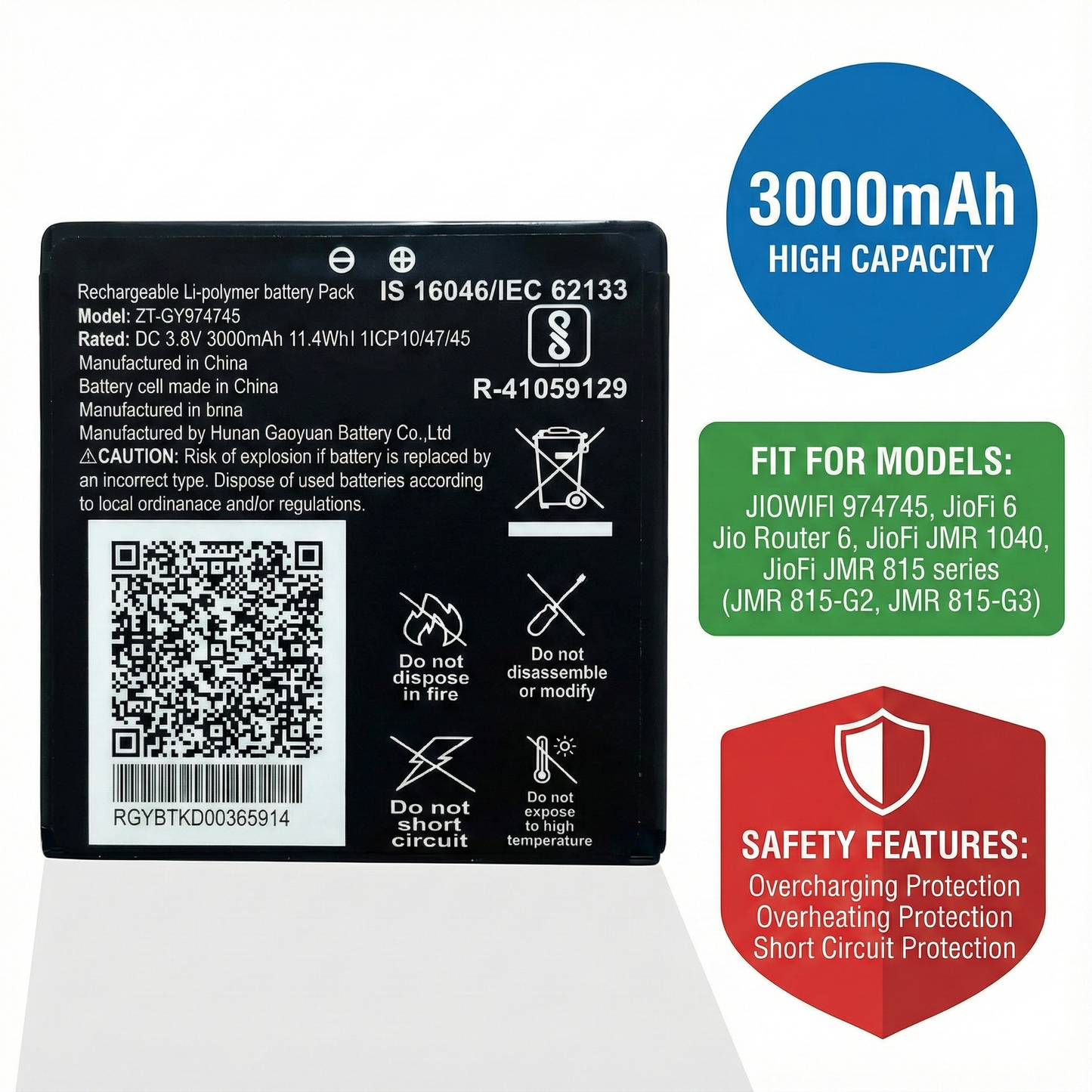 NIVAPRO Compatible for ZT-GY974745, Jiofi 6, JMR815 3000mAh battery