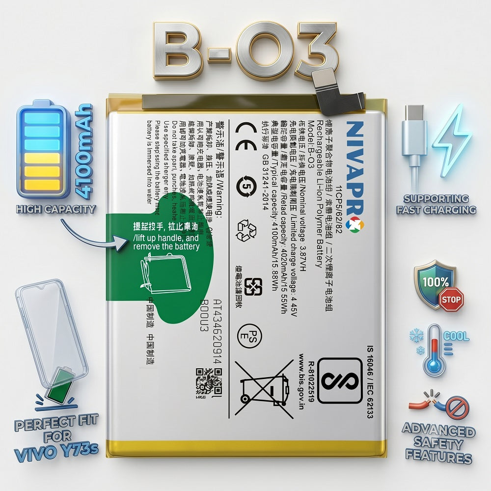 B-03, B03 Original for  Vivo Y73s (Model: V2031A) 4100mAh Battery with warranty by NIVAPRO
