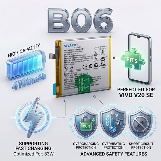 B-06, B06 Original for Vivo V20 SE (Model numbers V2022 and V2023) 4100mAh Battery with warranty by NIVAPRO