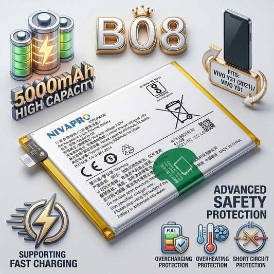 B-08, B08 Original for  Vivo Y31 2021 | Y51 2020  5000mAh Battery with warranty by NIVAPRO