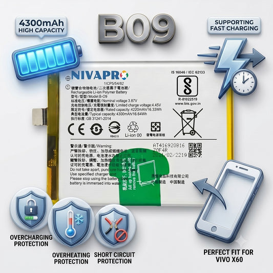 B-09, B09 Original for Vivo X60 4300mAh Battery with warranty by NIVAPRO