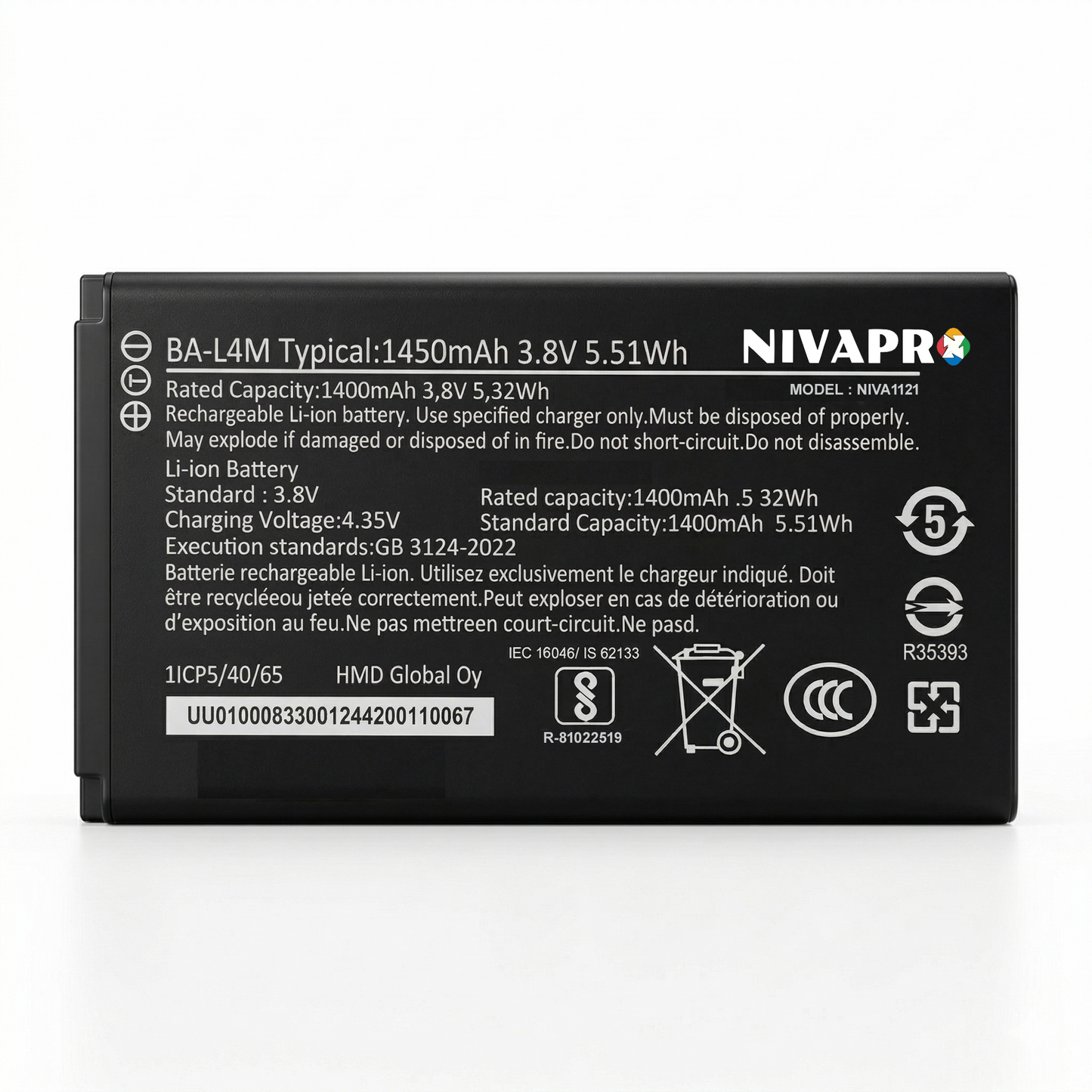 BA-L4M Original Battery for Nokia 235 4G, Nokia 215 4G, Nokia 220 4G, and Nokia 3210 4G (1450mAH) with Warranty by NIVAPRO