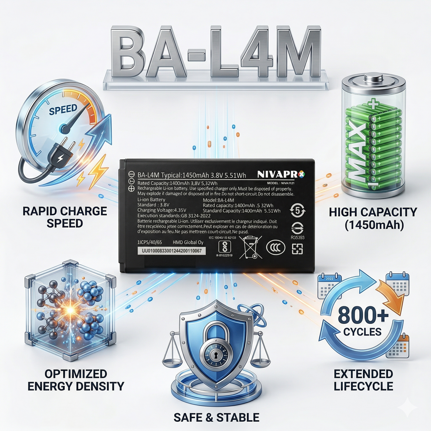 BA-L4M Original Battery for Nokia 235 4G, Nokia 215 4G, Nokia 220 4G, and Nokia 3210 4G (1450mAH) with Warranty by NIVAPRO