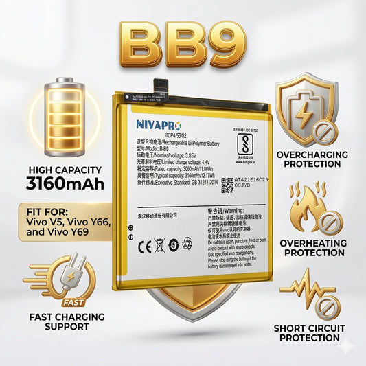 B-B9, BB9 Original for Vivo V5, Y66 , Y69  3160mAh Battery with warranty by NIVAPRO