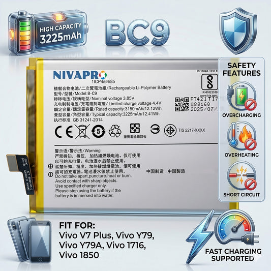 B-C9, BC9 Original for Vivo V7 Plus | Y79 | Y79A | 1716 | 1850  3225mAh Battery with warranty by NIVAPRO