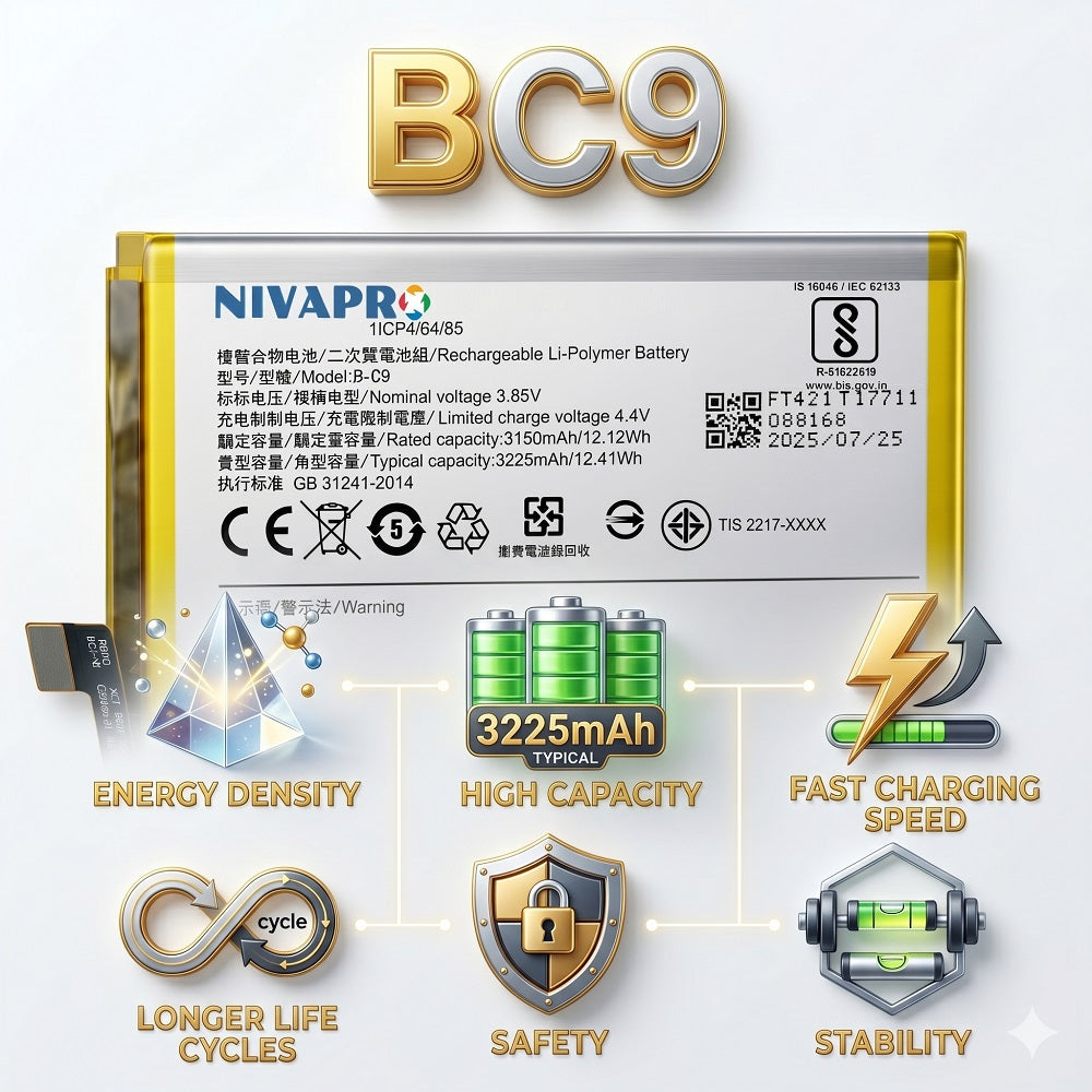 B-C9, BC9 Original for Vivo V7 Plus | Y79 | Y79A | 1716 | 1850  3225mAh Battery with warranty by NIVAPRO
