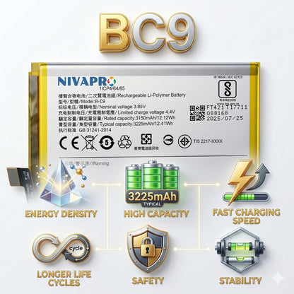 B-C9, BC9 Original for Vivo V7 Plus | Y79 | Y79A | 1716 | 1850  3225mAh Battery with warranty by NIVAPRO