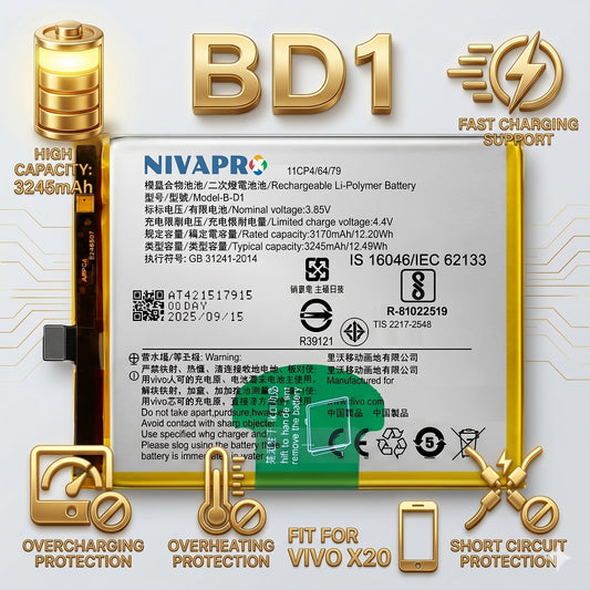 B-D1, BD1 Original for Vivo X20 3245mAh Battery with warranty by NIVAPRO