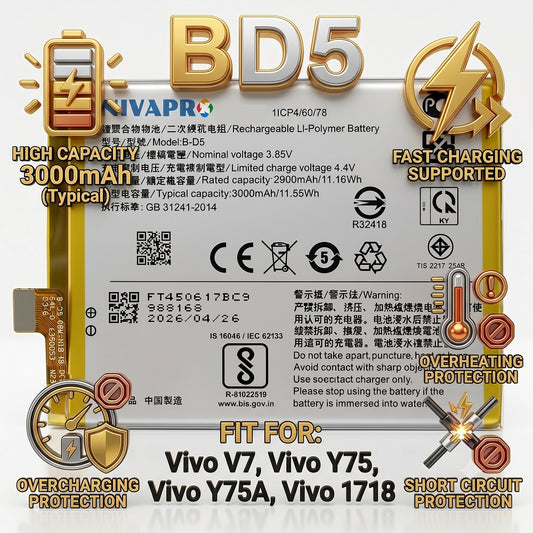 B-D5, BD5 Original for Vivo V7 / Y75 / Y75A /  1718  3000mAh Battery with warranty by NIVAPRO
