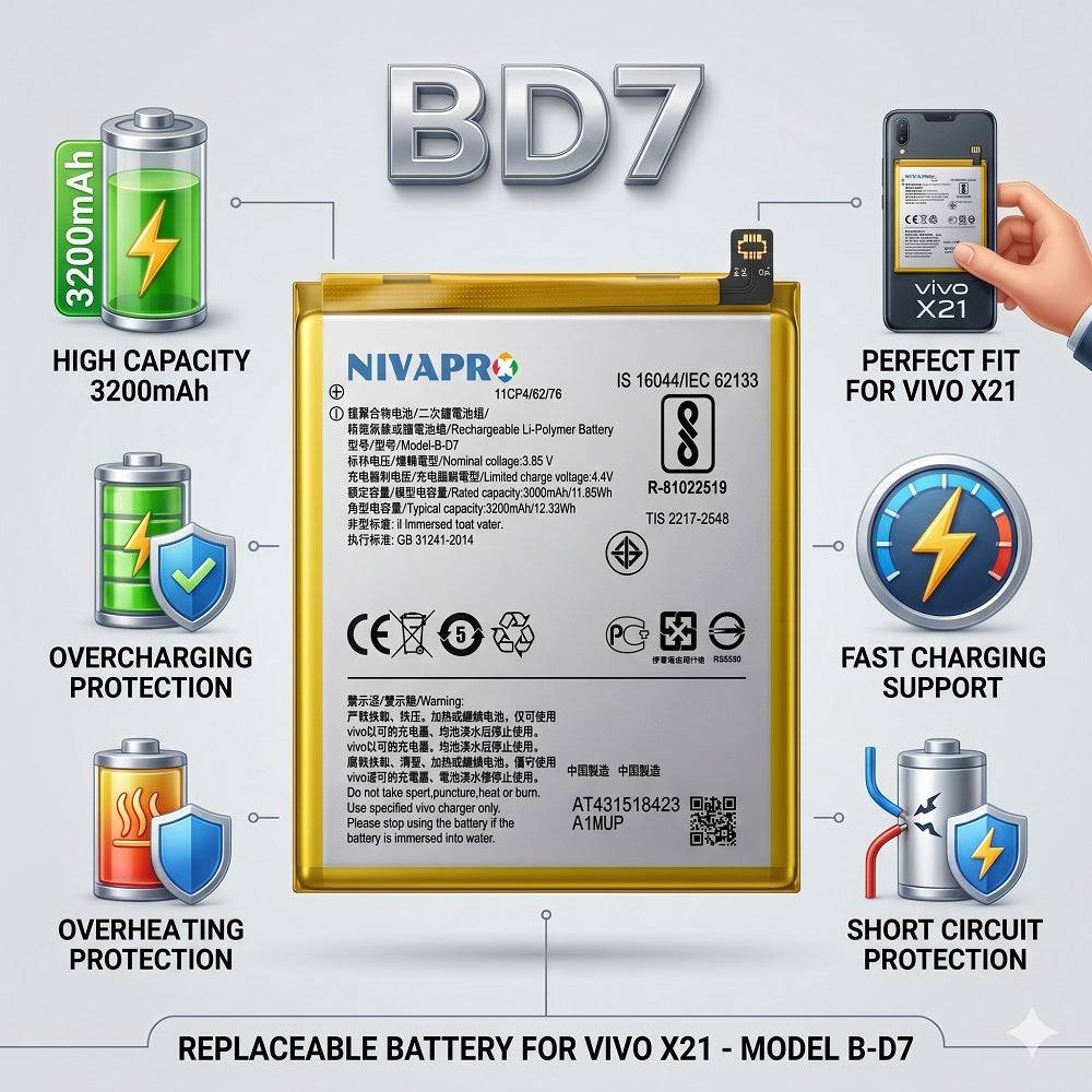 B-D7, BD7 for Vivo X21 3200mAh Battery with warranty by NIVAPRO