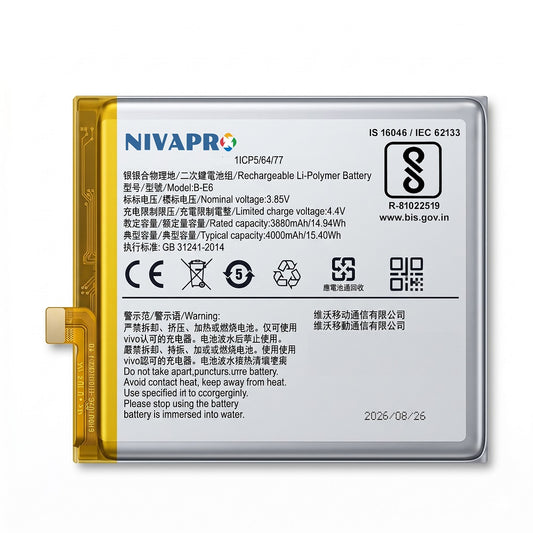 B-E6, BE6 for Vivo Nex V1821A, 1813, V1821T / NEX S (1805) / NEX A 4000mAh Battery with warranty by NIVAPRO