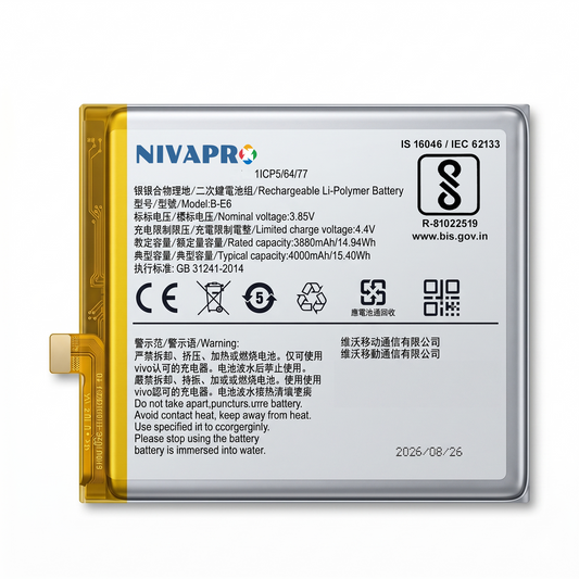 B-E6, BE6 for Vivo Nex V1821A, 1813, V1821T / NEX S (1805) / NEX A 4000mAh Battery with warranty by NIVAPRO