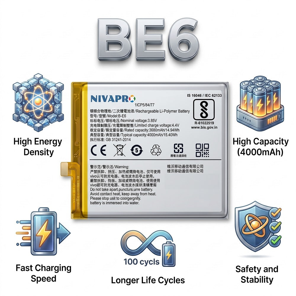 B-E6, BE6 for Vivo Nex V1821A, 1813, V1821T / NEX S (1805) / NEX A 4000mAh Battery with warranty by NIVAPRO
