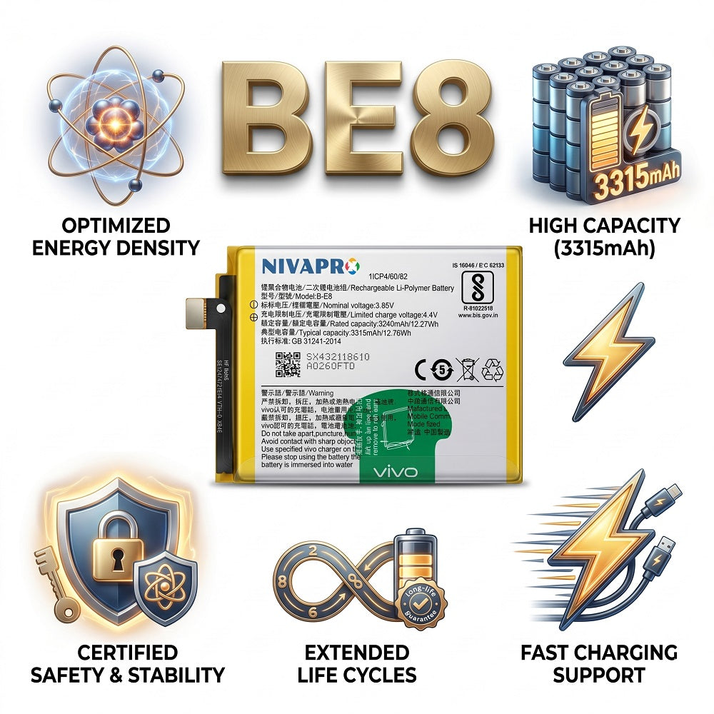 B-E8, BE8 for VIVO V11, V11I, Y97 3315mAh Battery with warranty by NIVAPRO