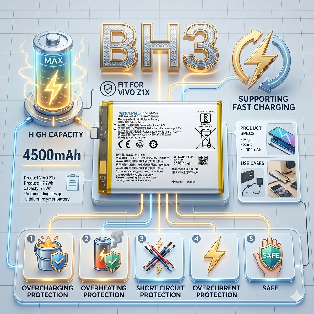 B-H3, BH3 for Vivo Z1x  4500mAh Battery with warranty by NIVAPRO