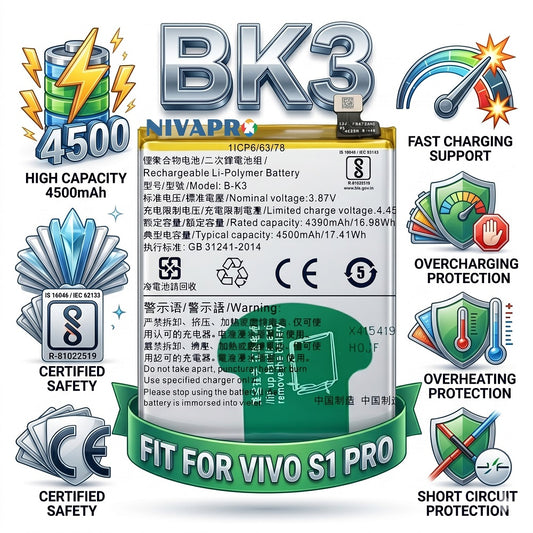 BK3 for Vivo S1 Pro 4500mAh Battery with warranty by NIVAPRO