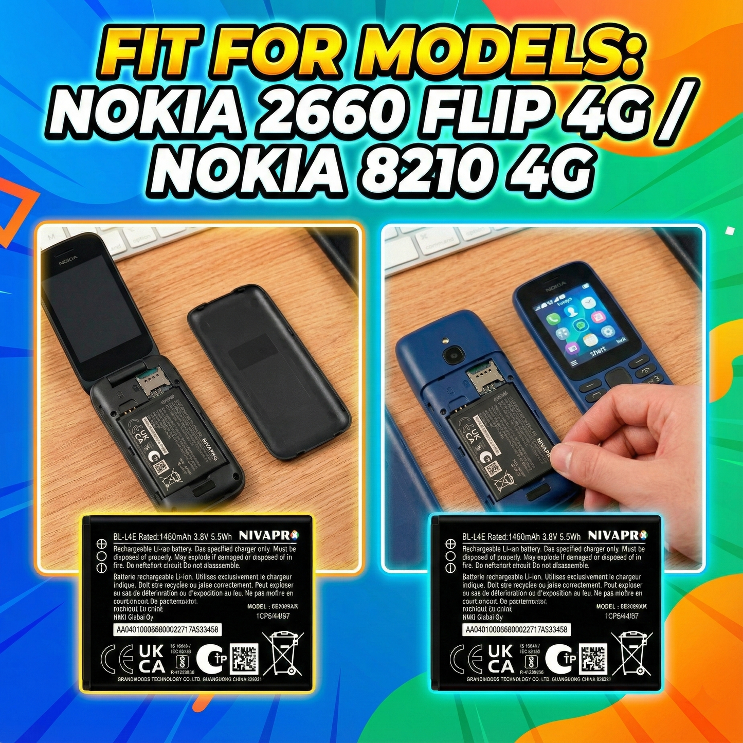 BL-L4E  Nokia 2660 Flip 4G / Nokia 8210 4G Battery 1450mAh with warranty by NIVAPRO