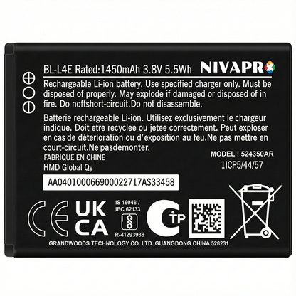 BL-L4E  Nokia 2660 Flip 4G / Nokia 8210 4G Battery 1450mAh with warranty by NIVAPRO