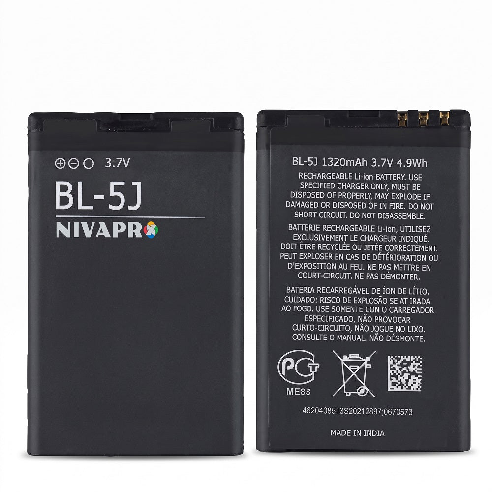 BL-5J Original Battery for Fit for Nokia 5230, 5233, 5800, 3020, Xpress Music N900, C3 Lumia 520, 525, 530, 5900  (1320mAH) with Warranty by NIVAPRO
