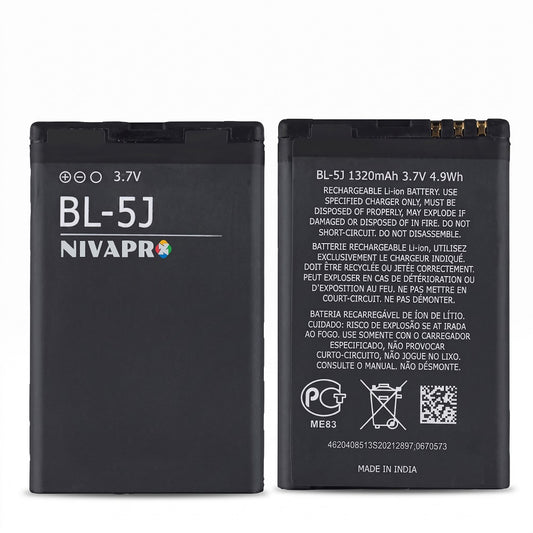 BL-5J Original Battery for Fit for Nokia 5230, 5233, 5800, 3020, Xpress Music N900, C3 Lumia 520, 525, 530, 5900  (1320mAH) with Warranty by NIVAPRO