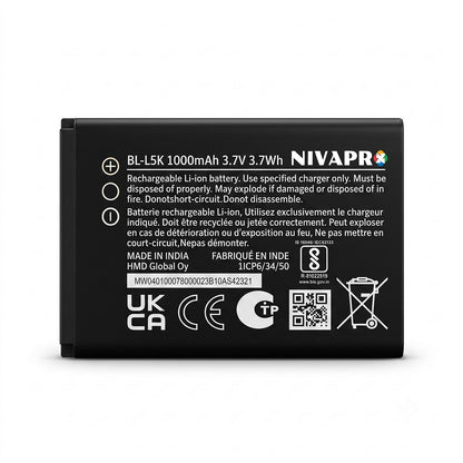 BL-L5K Original Battery for Nokia 105+ Plus 2022 TA-1428, TA-1447, TA-1456 (1000mAH) with Warranty by NIVAPRO