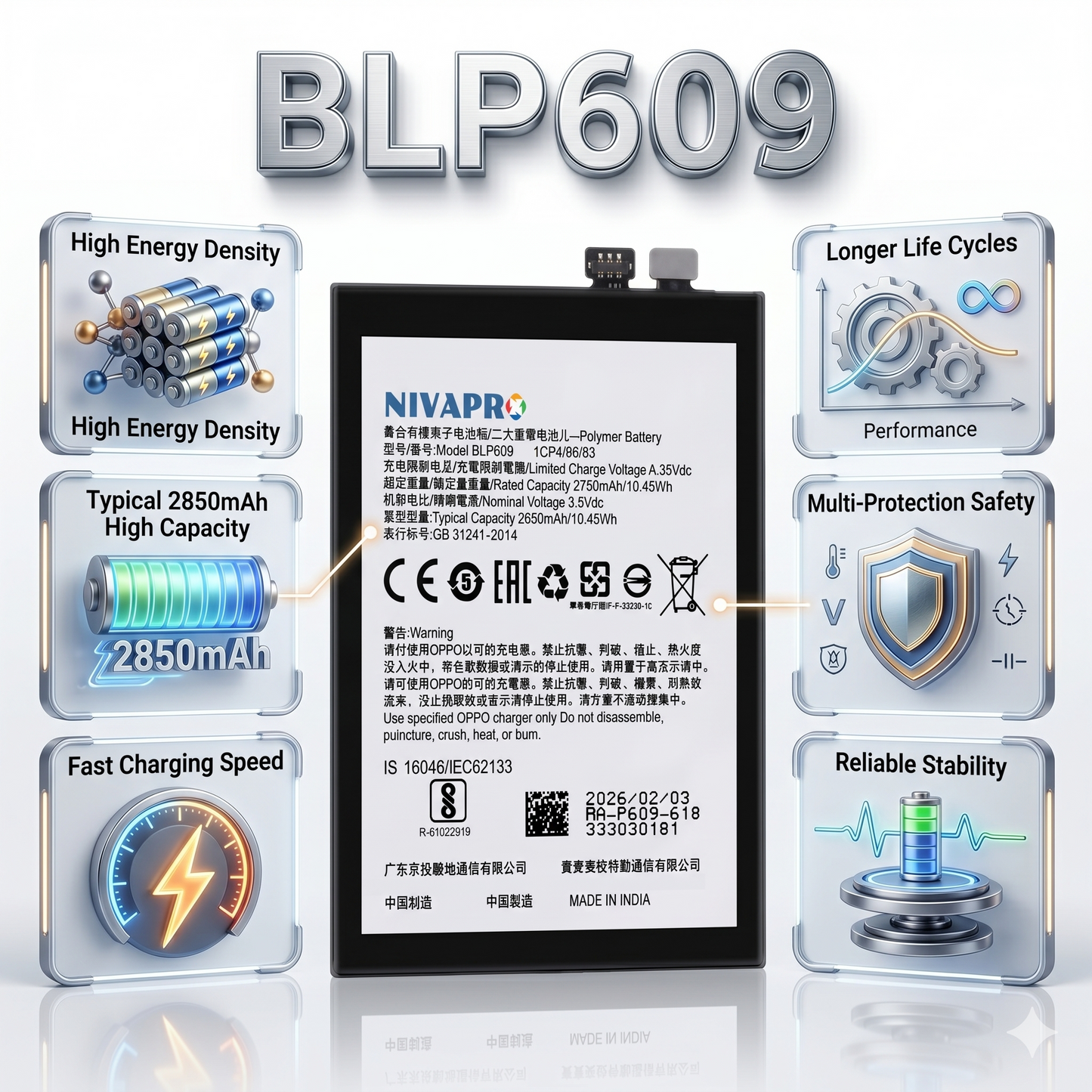 Original BLP609 for Oppo R9 | F1 Plus 2850mAh Battery with warranty by NIVAPRO