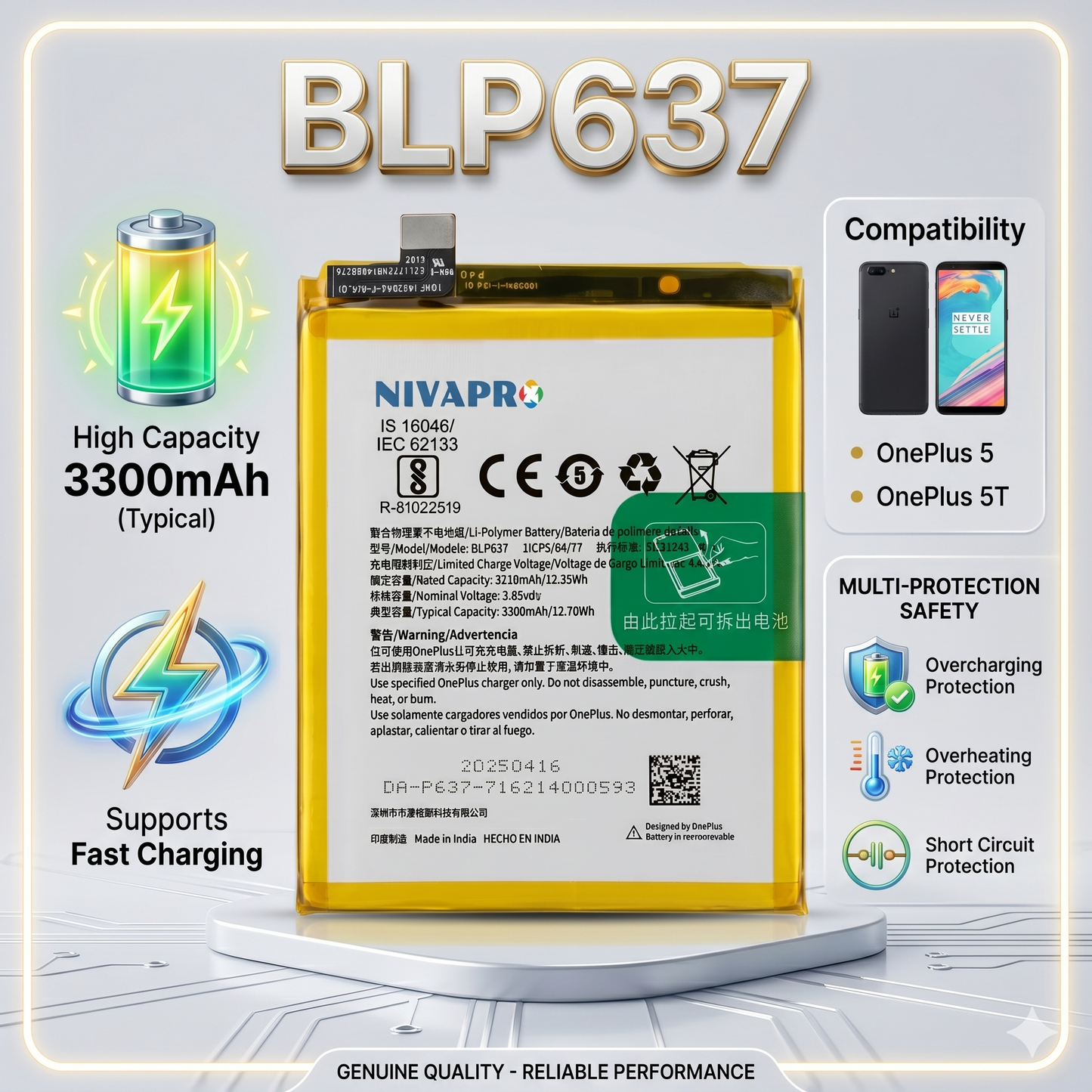 Original BLP637 for OnePlus 5 / 5T 3300mAh Battery with warranty by NIVAPRO