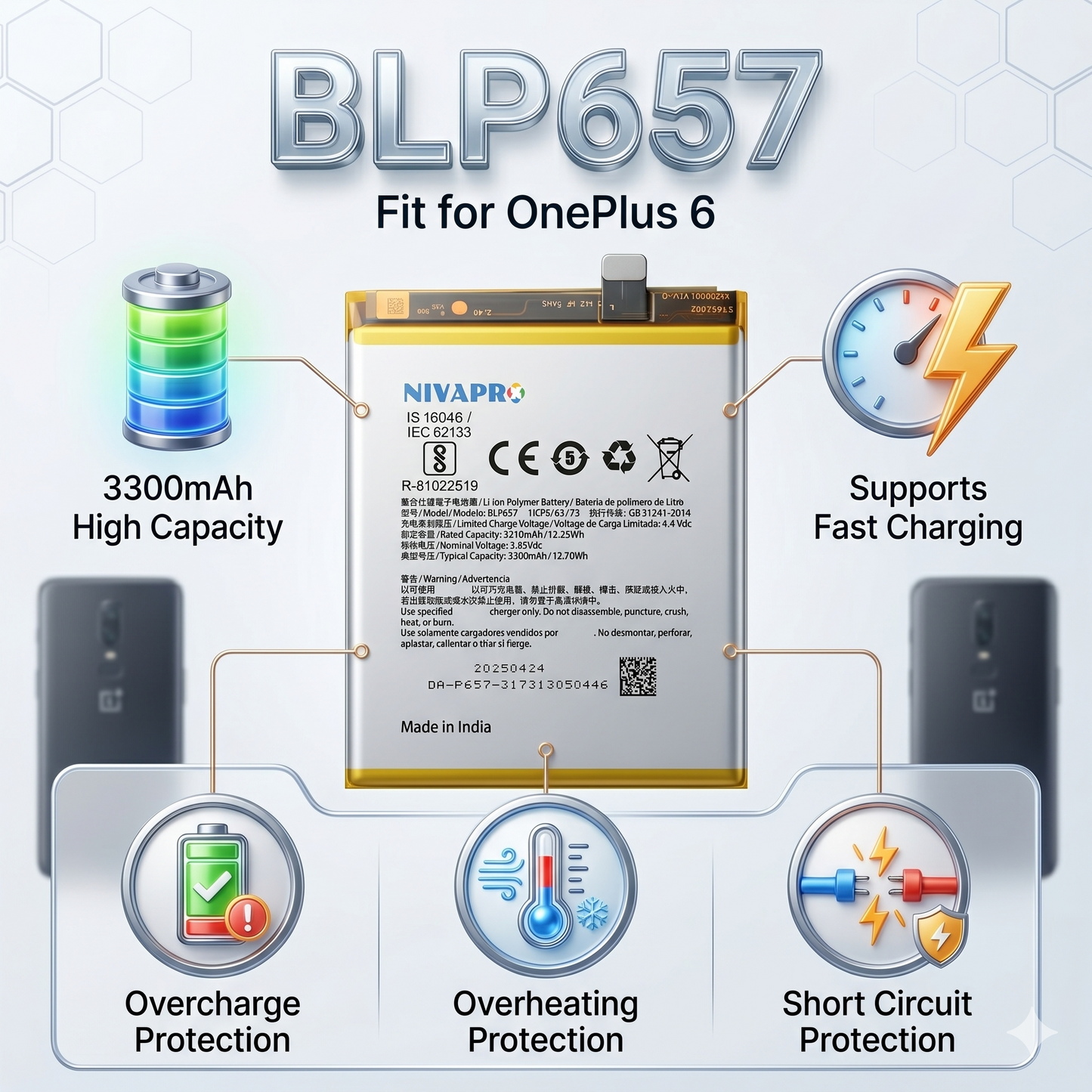 Original BLP657 for OnePlus 6 3300mAh Battery with warranty by NIVAPRO