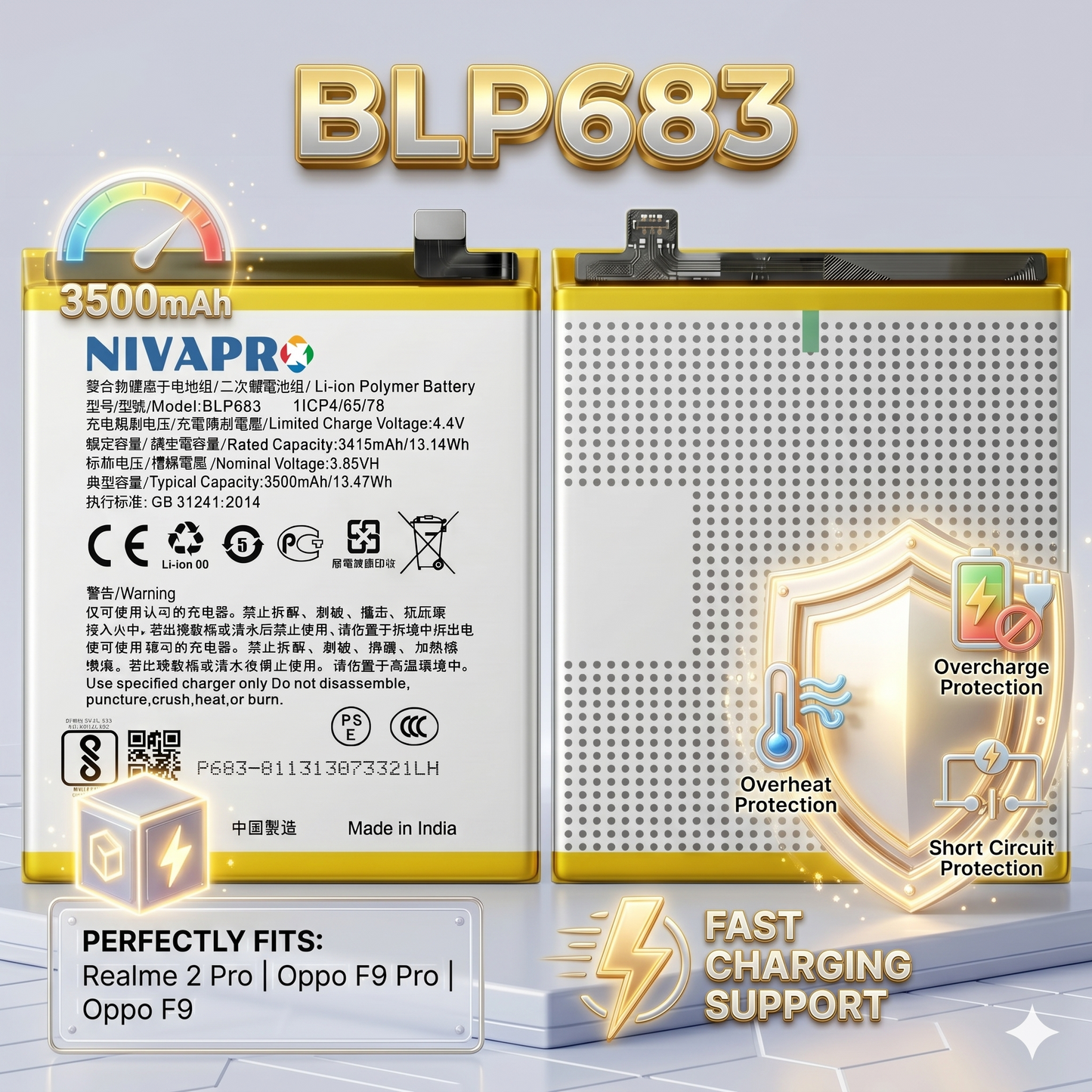 BLP683 for  Realme 2 Pro F9 Pro F9 3500mAh Battery with warranty by NIVAPRO