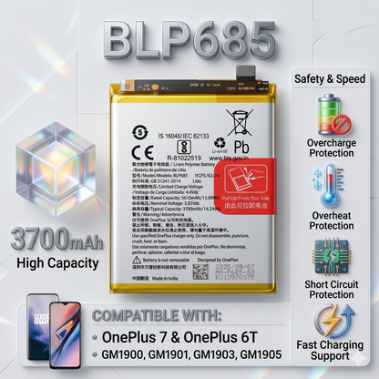 BLP685 Battery for OnePlus 7, 6T GM1900 GM1901 GM1903 GM1905  3700mAh Battery with warranty by NIVAPRO