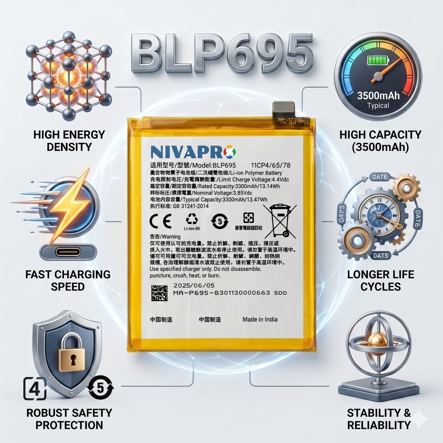 BLP695 for Oppo Realme U1,  Realme 2 PRO 3500mAh Battery with warranty by NIVAPRO
