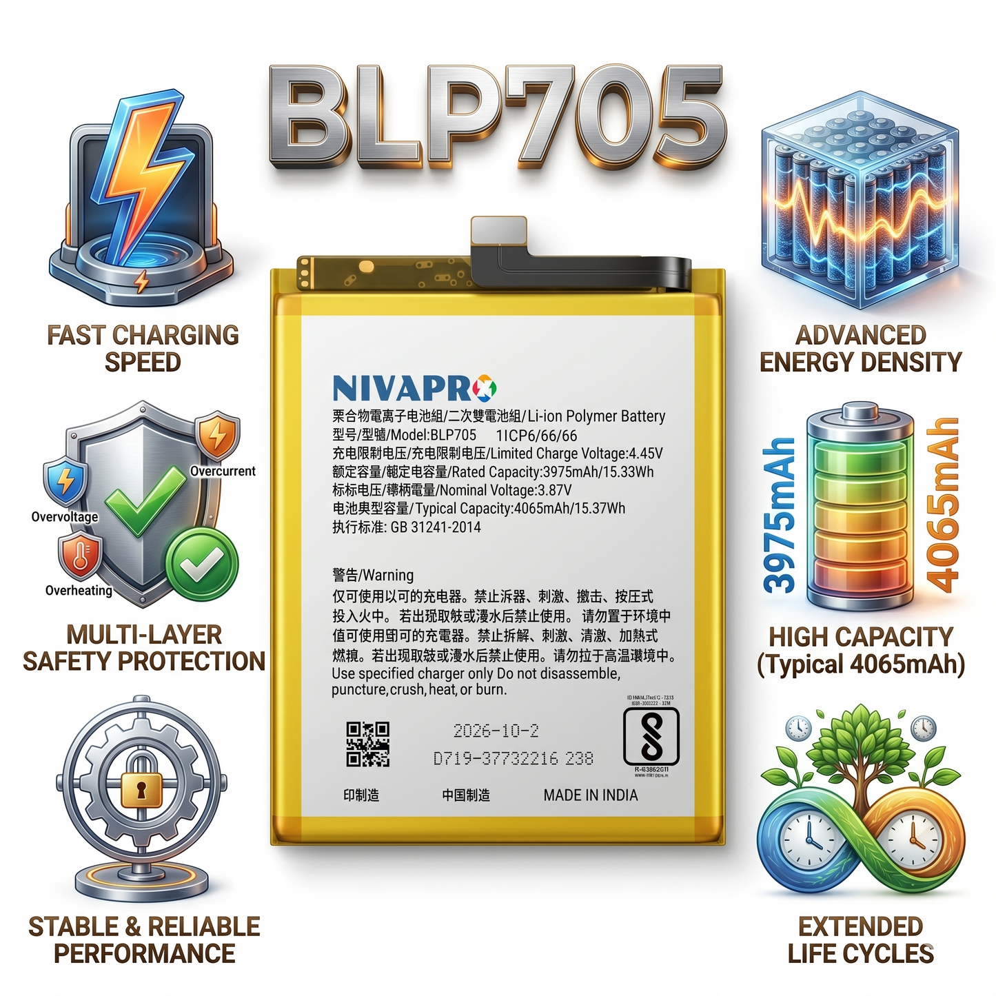 BLP705 for  OPPO Reno 10x Zoom 4065mAh Battery with warranty by NIVAPRO
