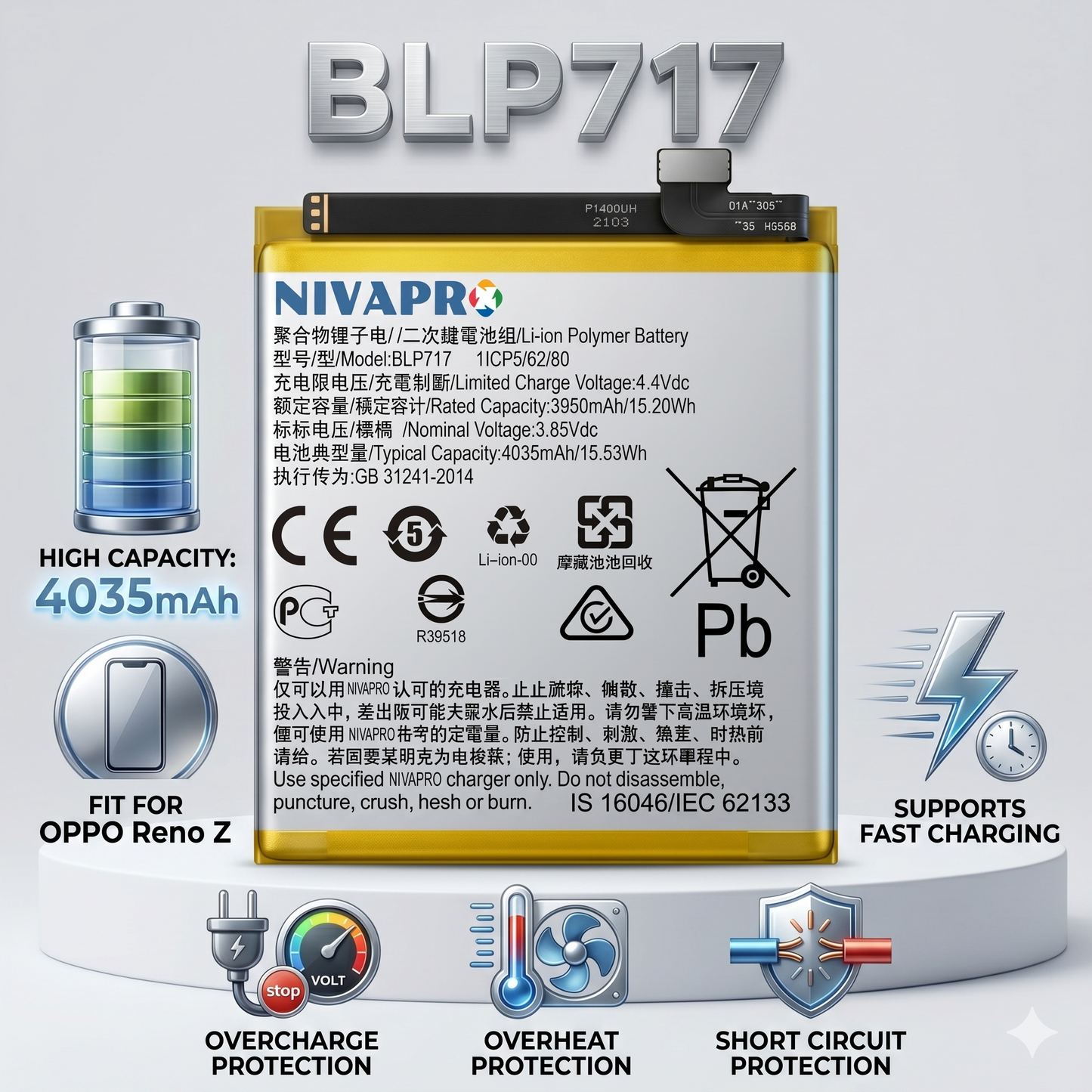 BLP717 for Oppo Reno Z 4035mAh Battery with warranty by NIVAPRO