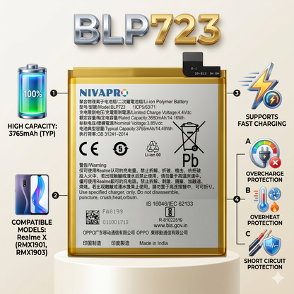 BLP723 for Realme X (model numbers RMX1901 and RMX1903) 3765mAh Battery with warranty by NIVAPRO