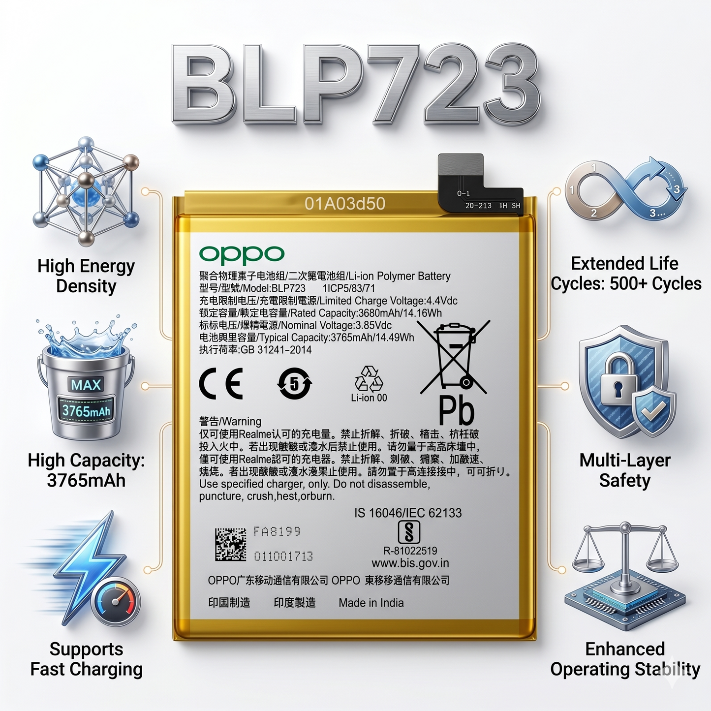 BLP723 for Realme X (model numbers RMX1901 and RMX1903) 3765mAh Battery with warranty by NIVAPRO