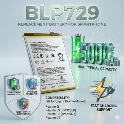BLP729 for Oppo REALME 5i | 5S RMX2030 |  Realme C3 | RMX2027 | Realme C11   by NIVAPRO 5000mAh Battery