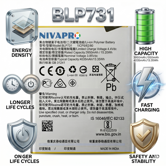 BLP731 for Realme 5 Pro (model numbers RMX1971 and RMX1973) 4000mAh Battery with warranty by NIVAPRO