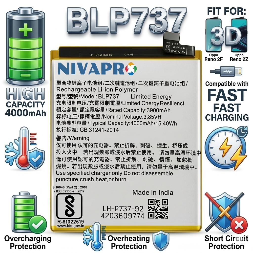 BLP737 for Oppo Reno 2F 2Z PCKM70, PCKT00, PCKM00, CPH1945, CPH1951, PCKM80 4000mAh Battery with warranty by NIVAPRO