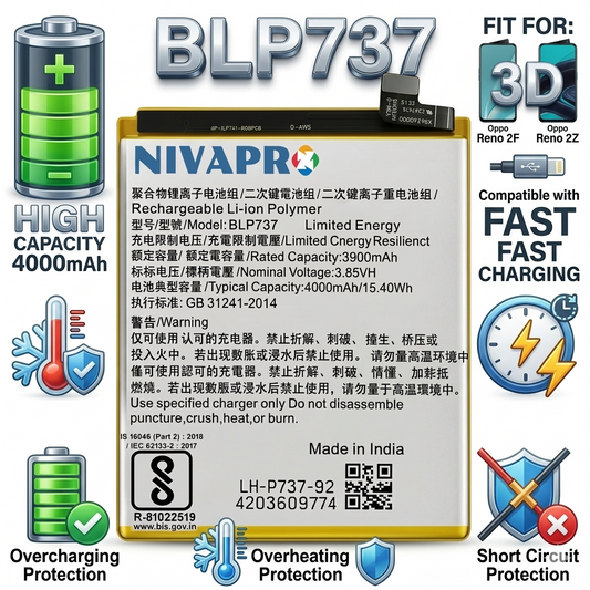 BLP737 for Oppo Reno 2F 2Z PCKM70, PCKT00, PCKM00, CPH1945, CPH1951, PCKM80 4000mAh Battery with warranty by NIVAPRO