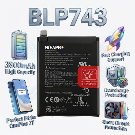 BLP743 for OnePlus 7T (models HD1900, HD1901, HD1903, HD1905, and HD1907) 3800mAh Battery with warranty by NIVAPRO