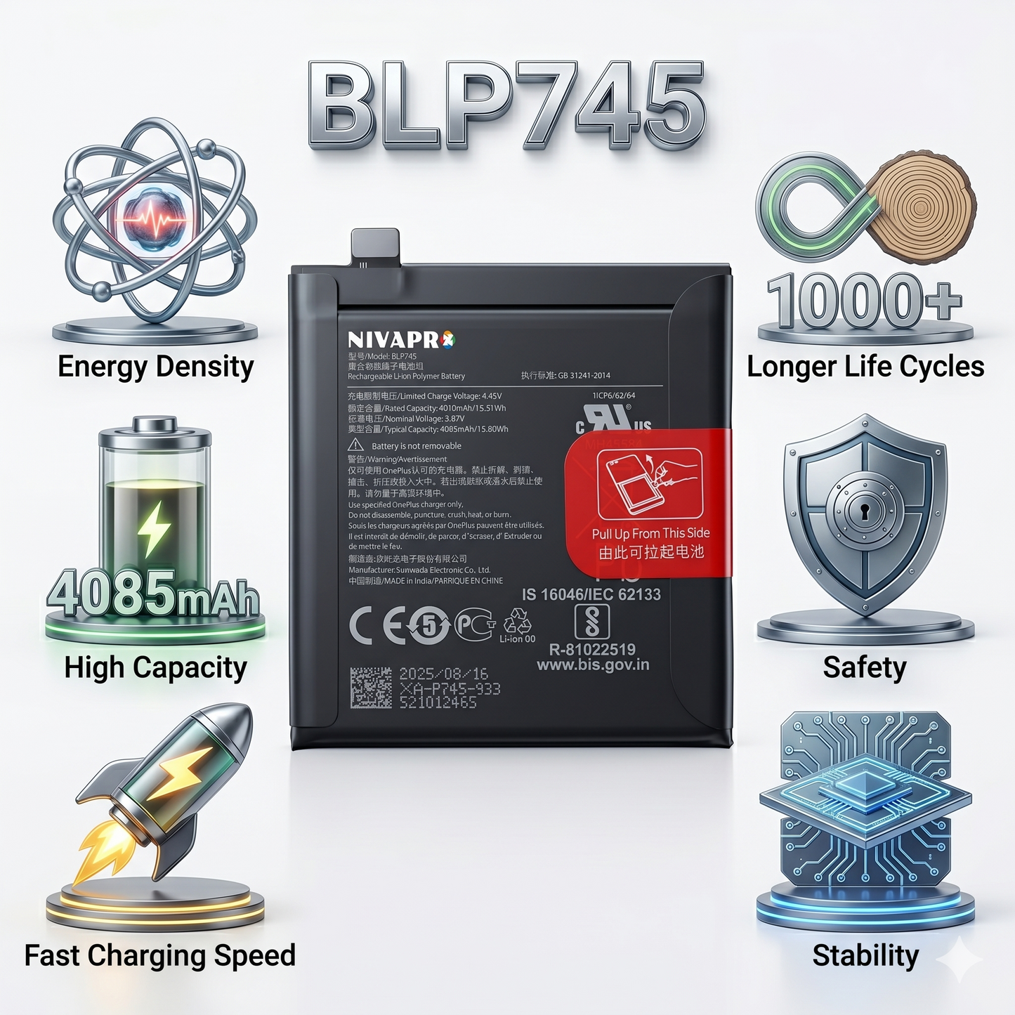 BLP745 for OnePlus 7T Pro 4085mAh Battery with warranty by NIVAPRO