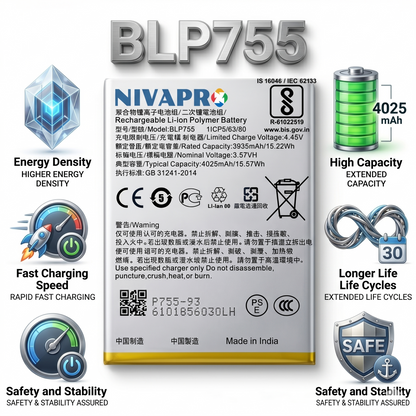 BLP755 for  Oppo Reno 3 and Oppo Reno 3 Pro 4025mAh Battery with warranty by NIVAPRO