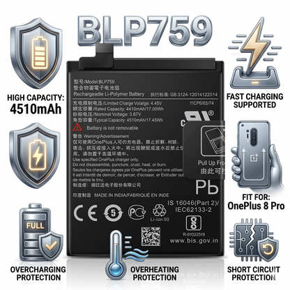 BLP759 for  OnePlus 8 Pro 4510mAh Battery with warranty by NIVAPRO