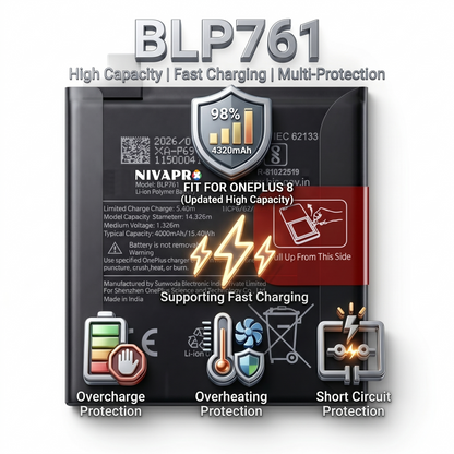Original BLP761 for  OnePlus 8 4320mAh  Battery with warranty by NIVAPRO