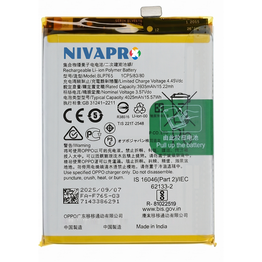 Original BLP765 for  Oppo Reno 3 | A91 | F15 CHP2001 | CPH2021 |  PCPM00 4025mAh  Battery with warranty by NIVAPRO