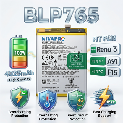 Original BLP765 for  Oppo Reno 3 | A91 | F15 CHP2001 | CPH2021 |  PCPM00 4025mAh  Battery with warranty by NIVAPRO