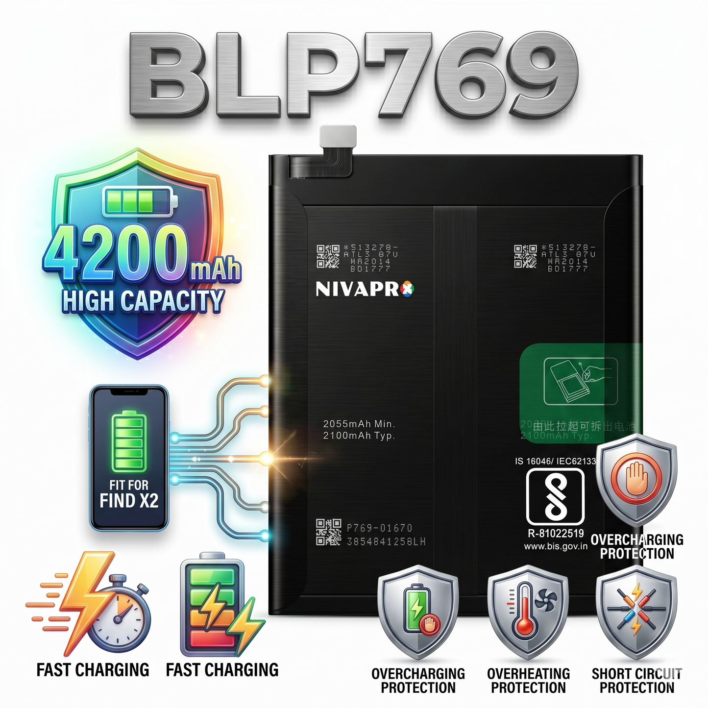 Original BLP769 for Oppo Find X2 4200mAh   Battery with warranty by NIVAPRO