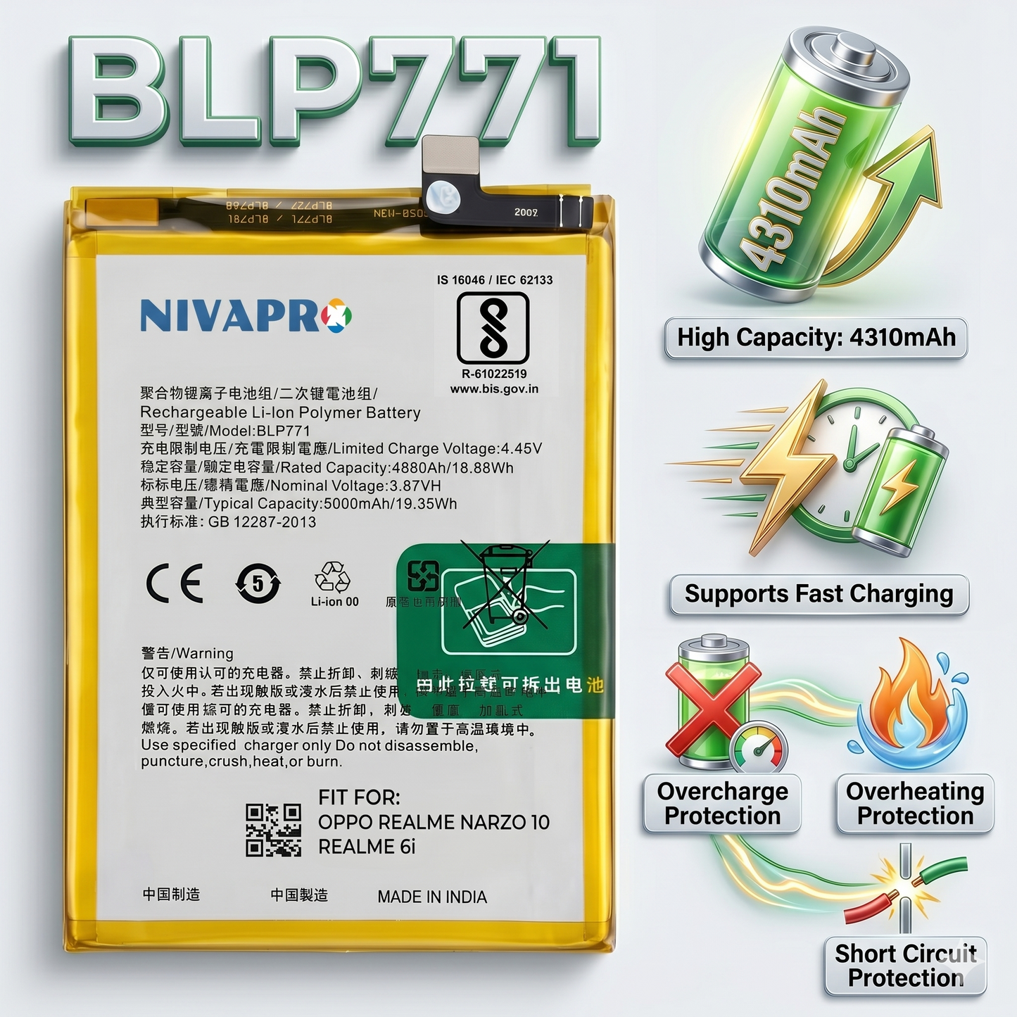 Original BLP771 for Oppo Realme Narzo 10 | Realme 6i 4310mAh  Battery with warranty by NIVAPRO