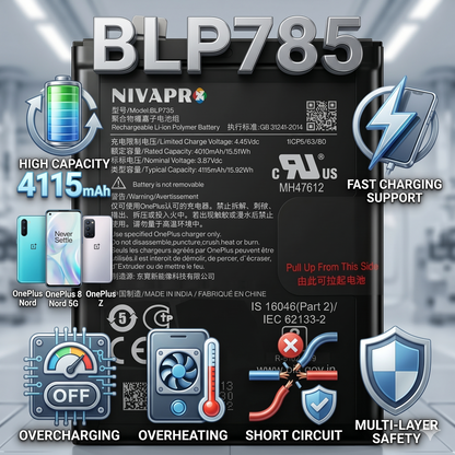 BLP785 for OnePlus Nord | One Plus 8 nord 5G | One Plus Z smartphones 4115mAh Battery with warranty by NIVAPRO