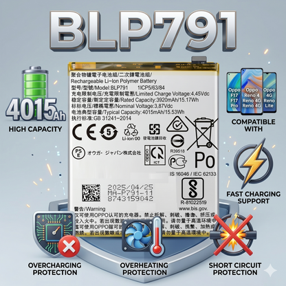 BLP791 Battery for Oppo F17 PRO | Reno 4 | 4G | 4 LITE smartphones 4015mAh Battery with warranty by NIVAPRO